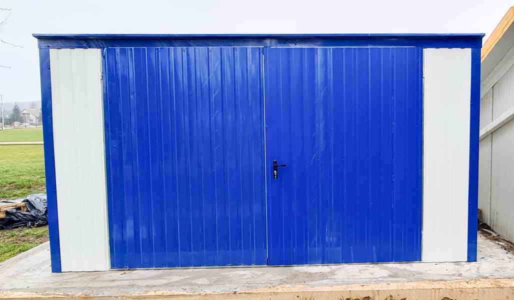 Plechová garáž 4x5m spád dozadu vrata modrá + bílá TS283 - foto 3