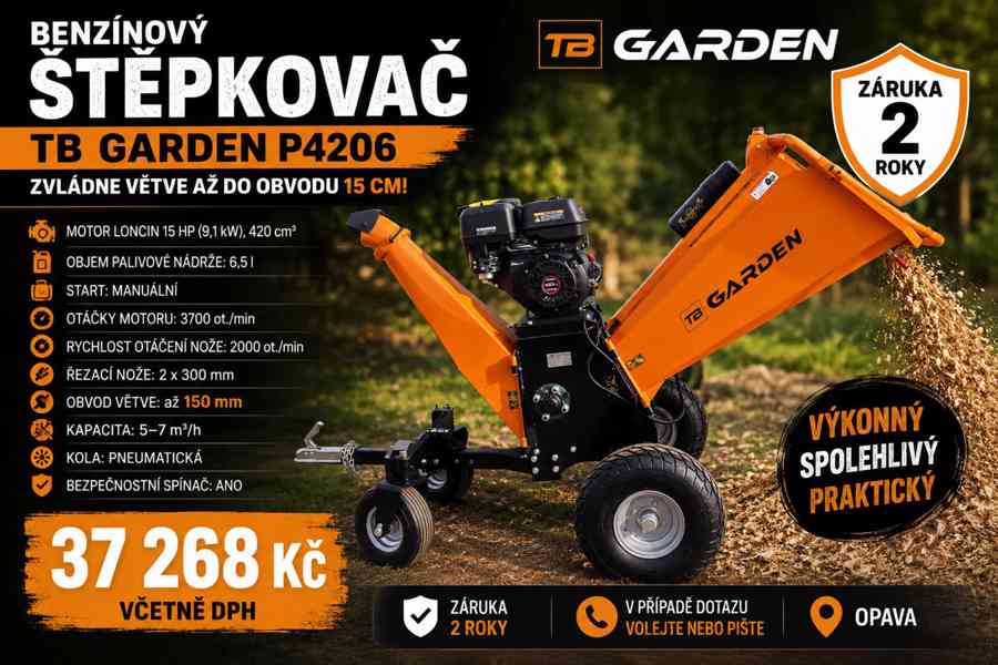 Benzínový štěpkovač TB GARDEN P4206 15 HP - foto 4