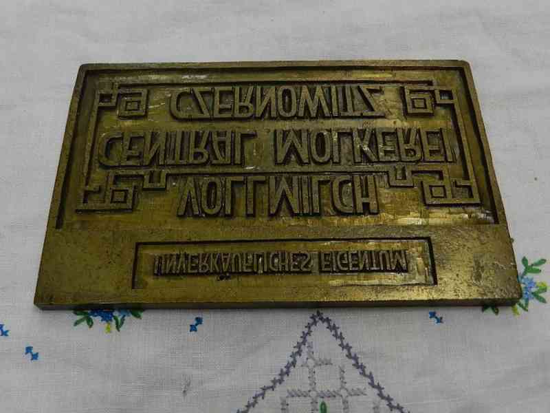 Mosazná destička Raznice Otto Morch Fabrik Marke Reklama - foto 6