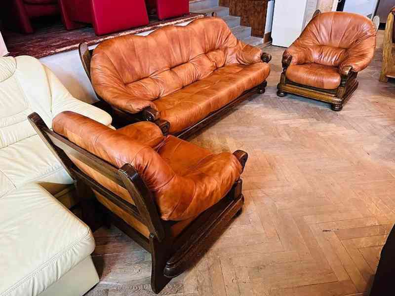  589 Rustikální kožená sedací souprava sedačka 3+1+1 masiv  - foto 2