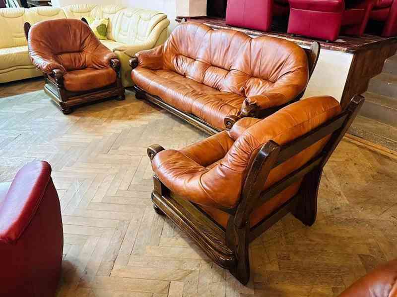  589 Rustikální kožená sedací souprava sedačka 3+1+1 masiv  - foto 3