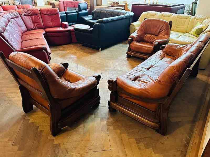  589 Rustikální kožená sedací souprava sedačka 3+1+1 masiv  - foto 4