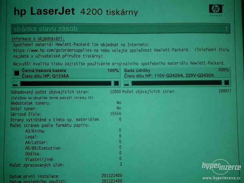 HP Laserjet 4200N / novy toner na 12000stran / sit - foto 2