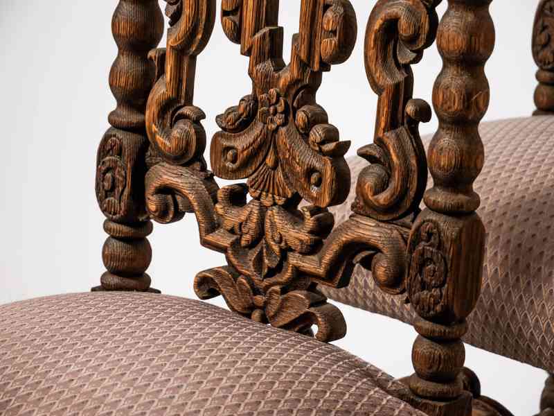 Starožitné neorenesanční židle z masivního dubu - foto 6