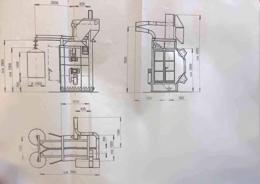 Závěsný tryskač, tryskací stroj 1400/1000mm, metací turbíny. - foto 11