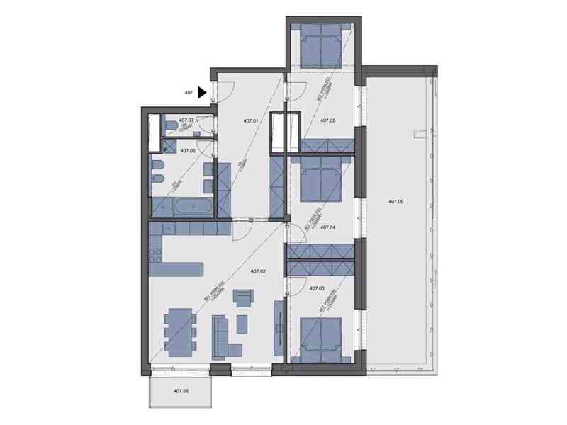 Velký rodinný byt 4+kk s prostornou terasou v bytového projektu Zelené kaskády. - foto 7