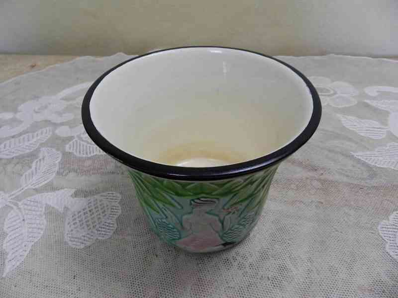 Krásný Art Deco zelený Květináč Květník s Akty  - foto 5