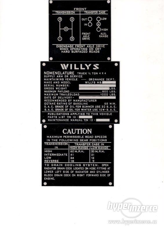 Kabinové štítky JEEP Willys - foto 1
