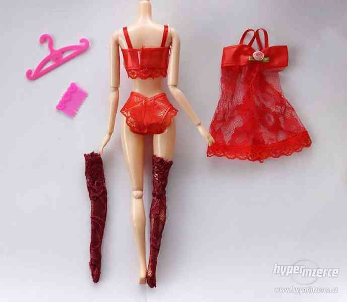 NOVÉ! Set pro panenku Barbie, červený noční s punčochami - foto 4