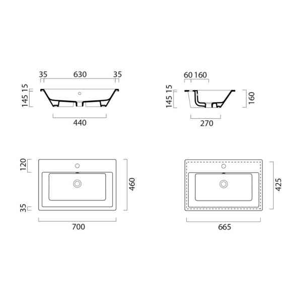 Umyvadlo keramické zápustné GSI KUBE X 70x46cm, bílá ExtraGl - foto 3