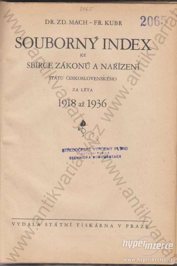 Souborný index ke sbírce zákonů čs 1918 až 1936 - foto 1