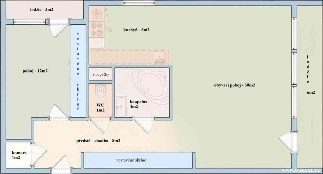 Pronájem prostorného bytu 2+1 (71 m²), 2x lodžie, garáž - foto 2