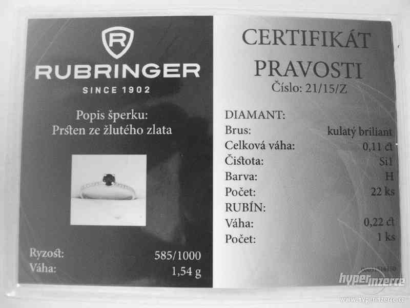 Zlatý prsten s brilianty a rubínem - foto 4