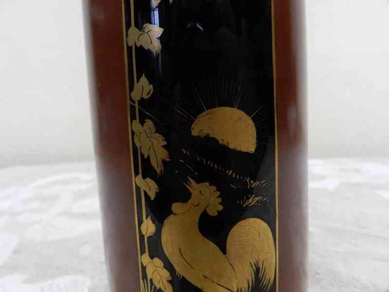 Krásná hnědo černá zlacená Váza s Kohoutem a Sovou Harrachov - foto 2