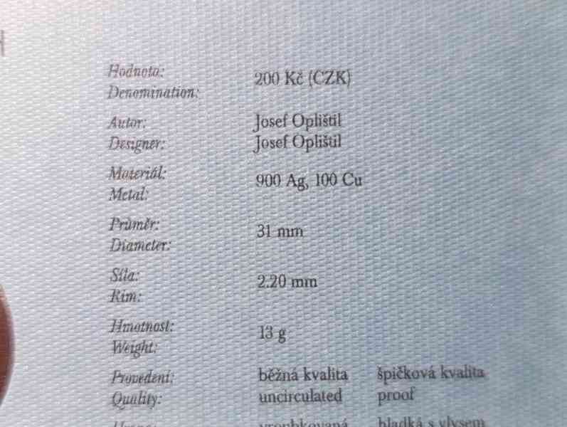 Stříbrná pamětní mince 200 Kč 2006 -J.Ježek BK  - foto 3