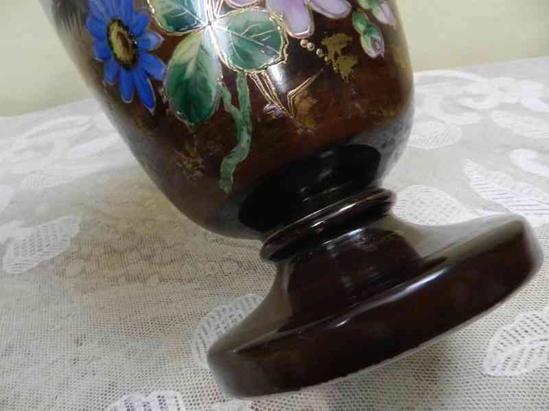 Krásná velmi stará ručně malovaná Váza Ptáček Harrachov - foto 7