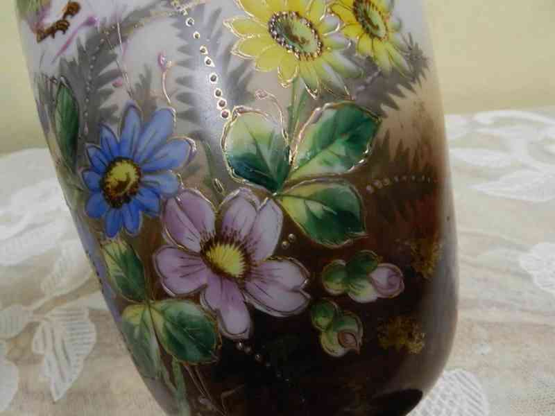 Krásná velmi stará ručně malovaná Váza Ptáček Harrachov - foto 5