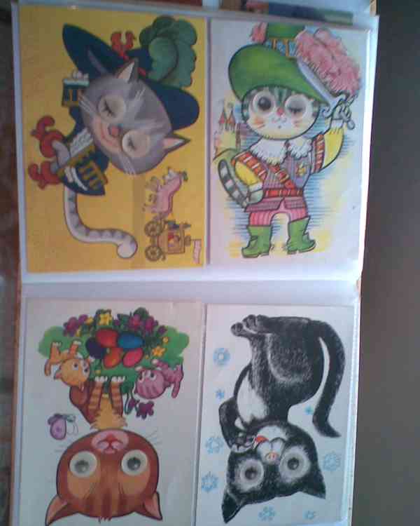 Retro pohlednice kočky, květiny