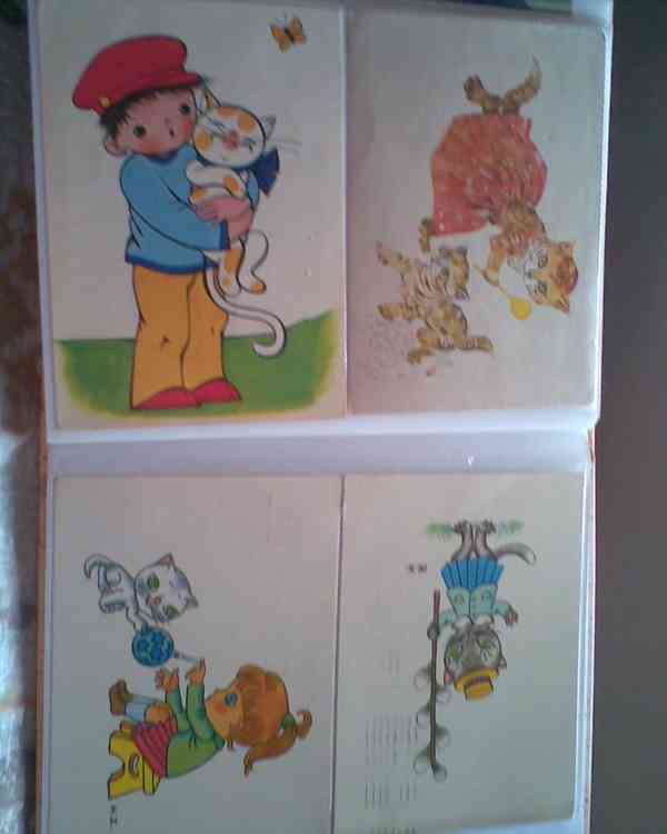 Retro pohlednice kočky, květiny - foto 11