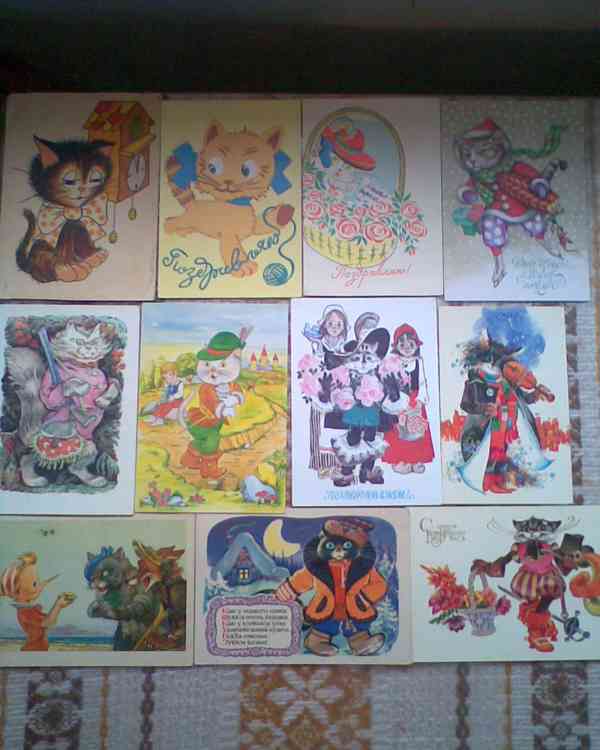 Retro pohlednice kočky, květiny - foto 10