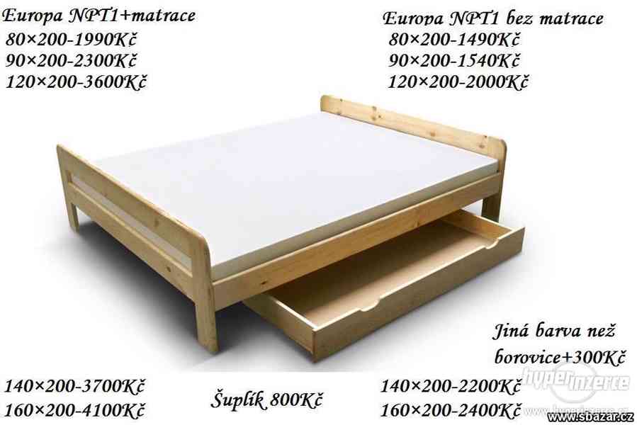 Nová masivní postel dvoulůžko - matrace v ceně! Nepoužité! - foto 1