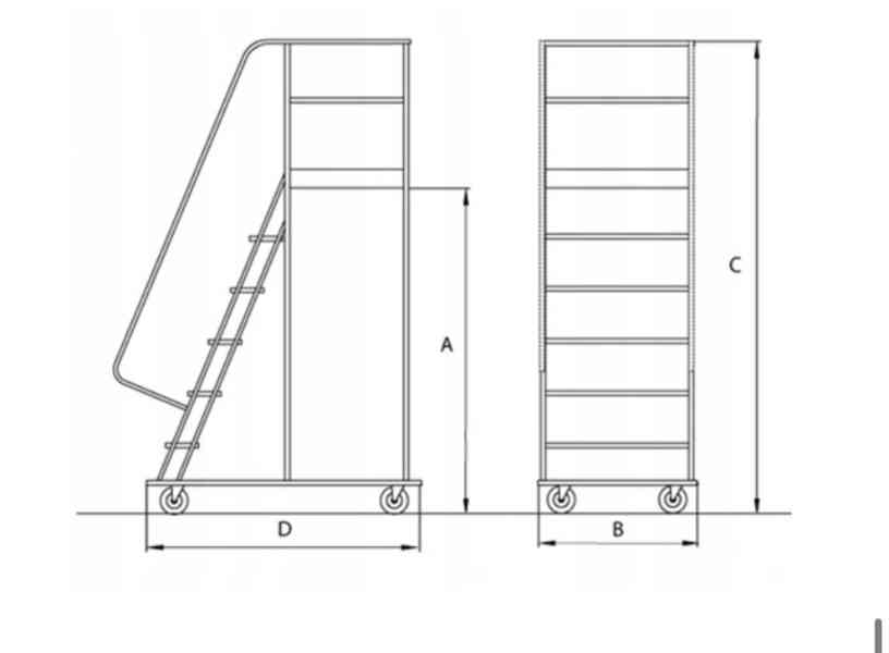 Pojízdný ocelový žebřík s plošinou, výška  plošiny 1,75m - foto 16