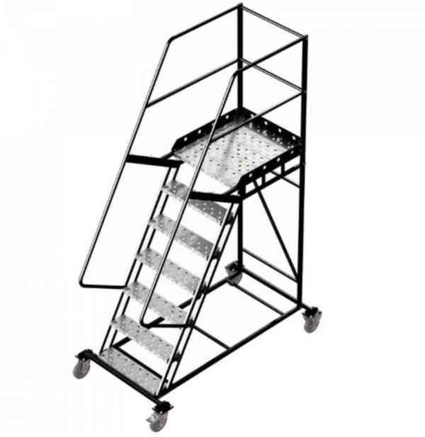 Pojízdný ocelový žebřík s plošinou, výška  plošiny 1,75m - foto 1
