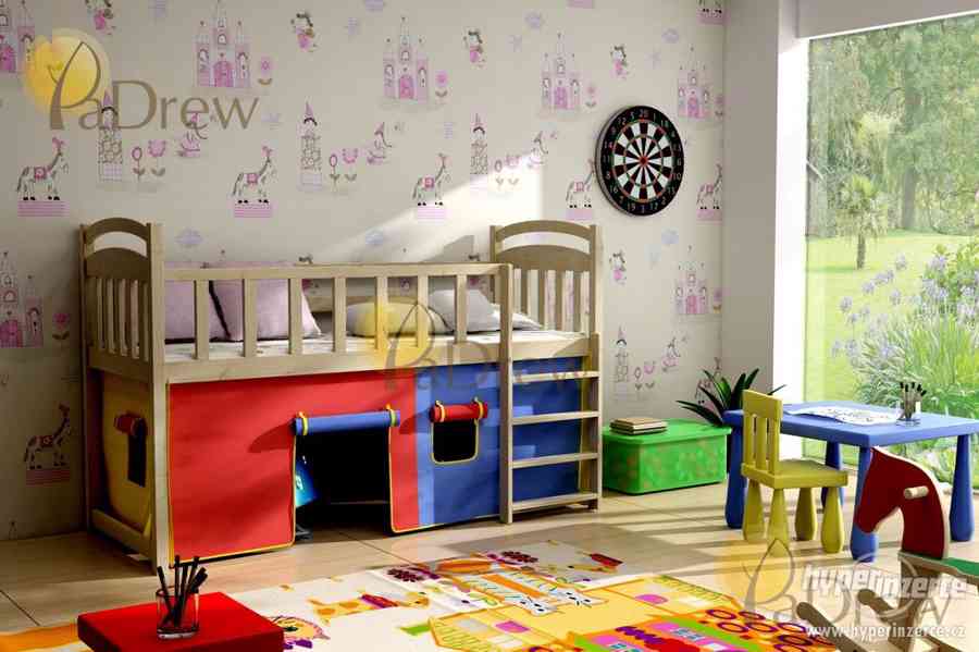 Dětská vyvýšená postel s textiním domečkem - foto 1