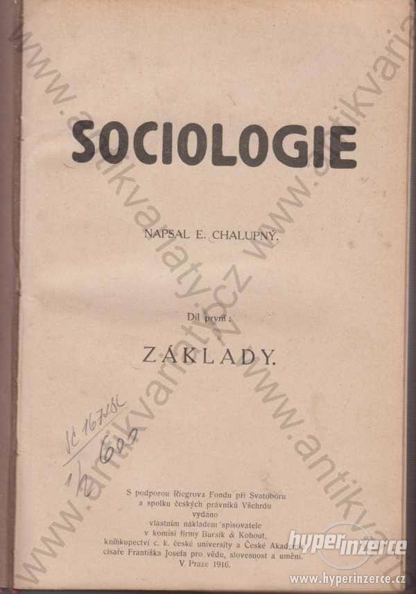 Sociologie E. Chalupný 1916, 1922 I-V - foto 1