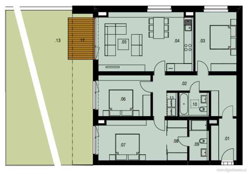 Luxusní byt 4+kk o ploše 116 m2, s terasou 6,3 m2 a zahradou 122 m2 - foto 8
