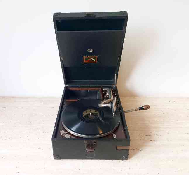 His Master’s Voice - starožitný gramofon na kliku, top stav  - foto 2