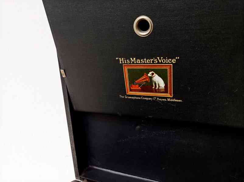His Master’s Voice - starožitný gramofon na kliku, top stav  - foto 5