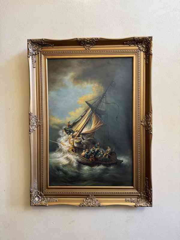 Bouře na Galilejském moři - obrázek ve zlatém zdobeném rámu  - foto 1