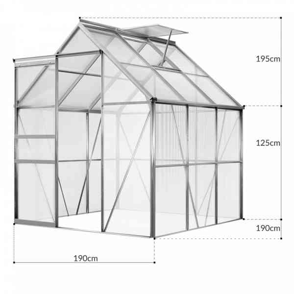 Hliníkový polykarbonátový skleník 5,85 m² | 190 x 190 x 195  - foto 7