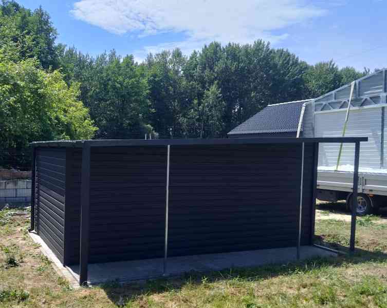 Plechová garáž 3m x 5m + přístřešek 1m - spád dozadu - TS489 - foto 2