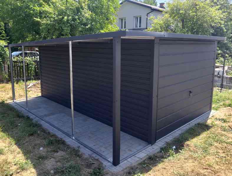 Plechová garáž 3m x 5m + přístřešek 1m - spád dozadu - TS489 - foto 3