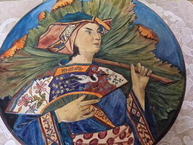 Vzácný starý pestře malovaný Talíř Mongolsko 60cm!!! - foto 3