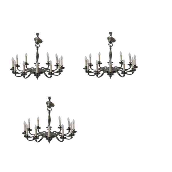 Trojice lustrů ze stříbřeného bronzu 3X 12 žárovek