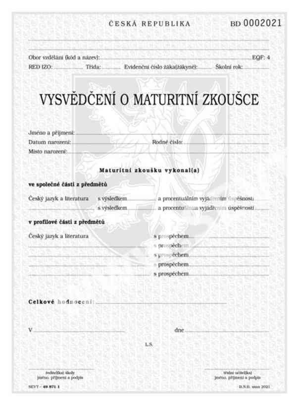 MV Maturitní vysvědčení, VL Výuční list, Diplom - foto 1