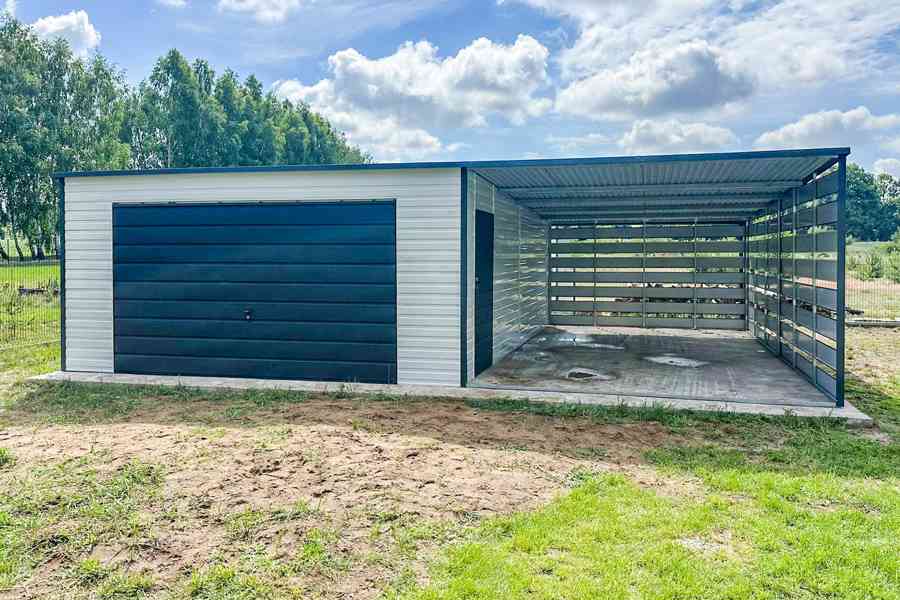 Plechova garáž 4x6m +  přístřešek 4m -  výklopná vrata TS699 - foto 4
