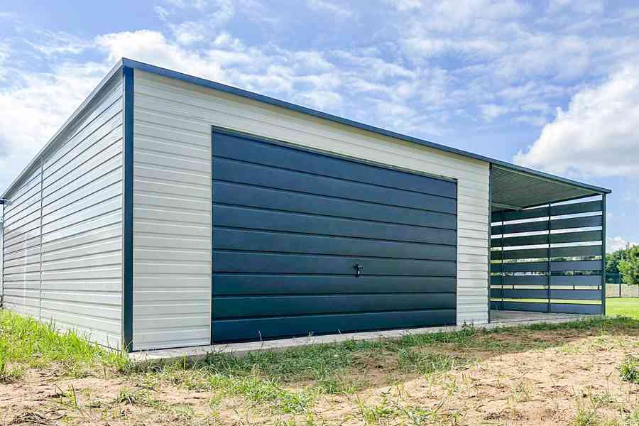 Plechova garáž 4x6m +  přístřešek 4m -  výklopná vrata TS699 - foto 2