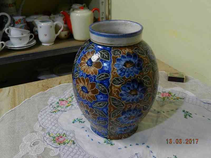 Krásná stará ručně malovaná keramická Váza Květiny Luby - foto 1