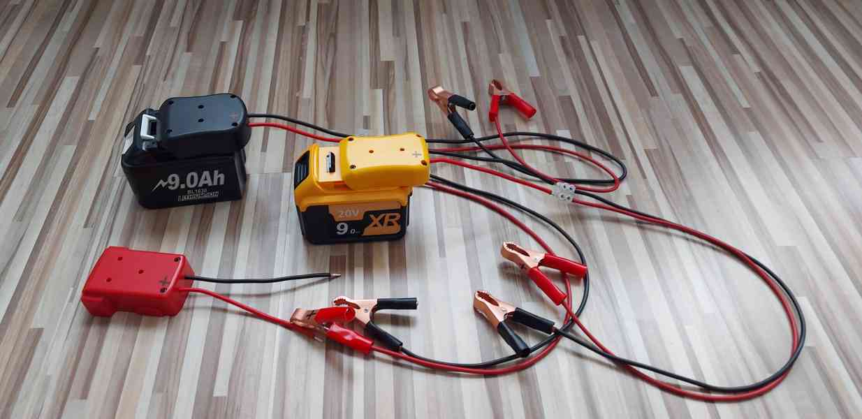 Startovací kabely+redukce pro Aku batrii DeWALT 18V-20V