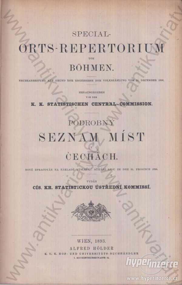 Podrobný seznam míst v Čechách a na Moravě 1893 - foto 1