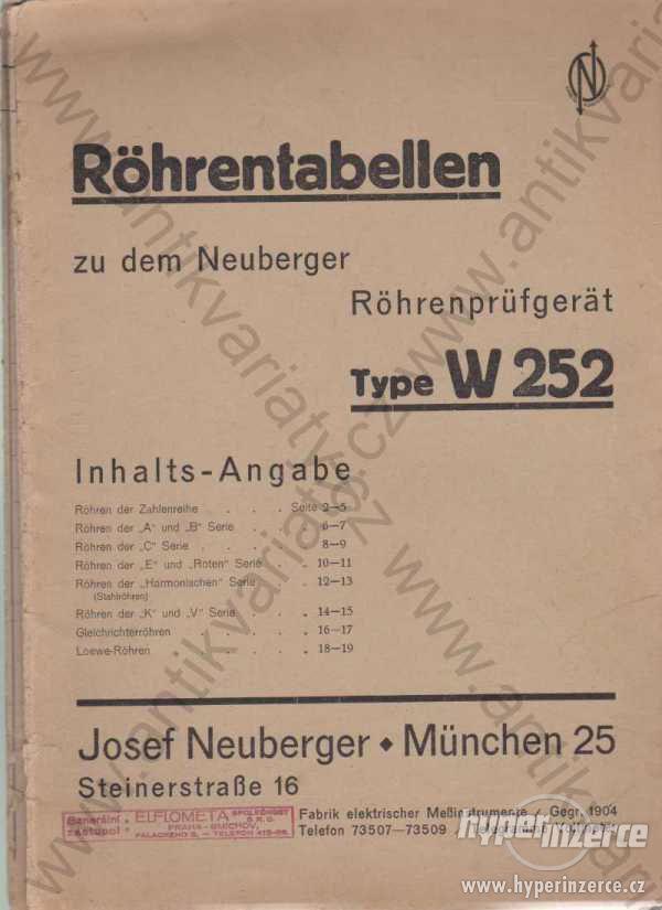 Röhrentabellen zu dem Neuberger Röhrenprüfgerät - foto 1