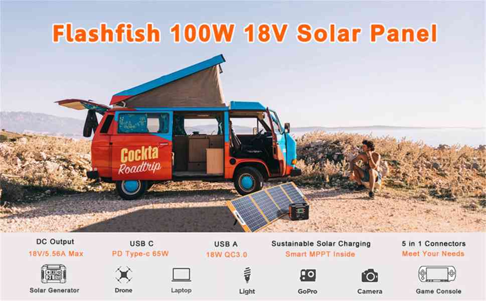 SKLÁDACÍ SOLÁRNÍ PANEL Flashfish TSP 18V / 100W - foto 5