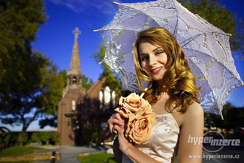 Svatební slunečník + vějíř - bílá barva - set - foto 14