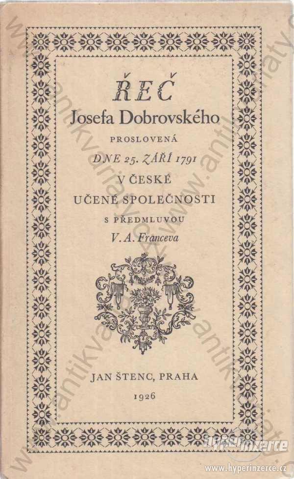 Řeč Josefa Dobrovského 1926 česká učená společnost - foto 1