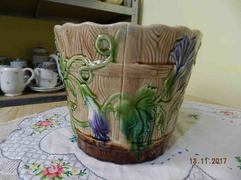 Starý keramický Květináč Květník Majolika Orchies Francie - foto 5