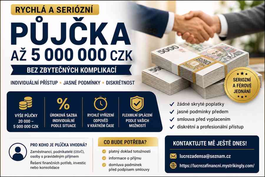 Potřebujete finanční pomoc? Půjčka až do 2 000 000 Kč